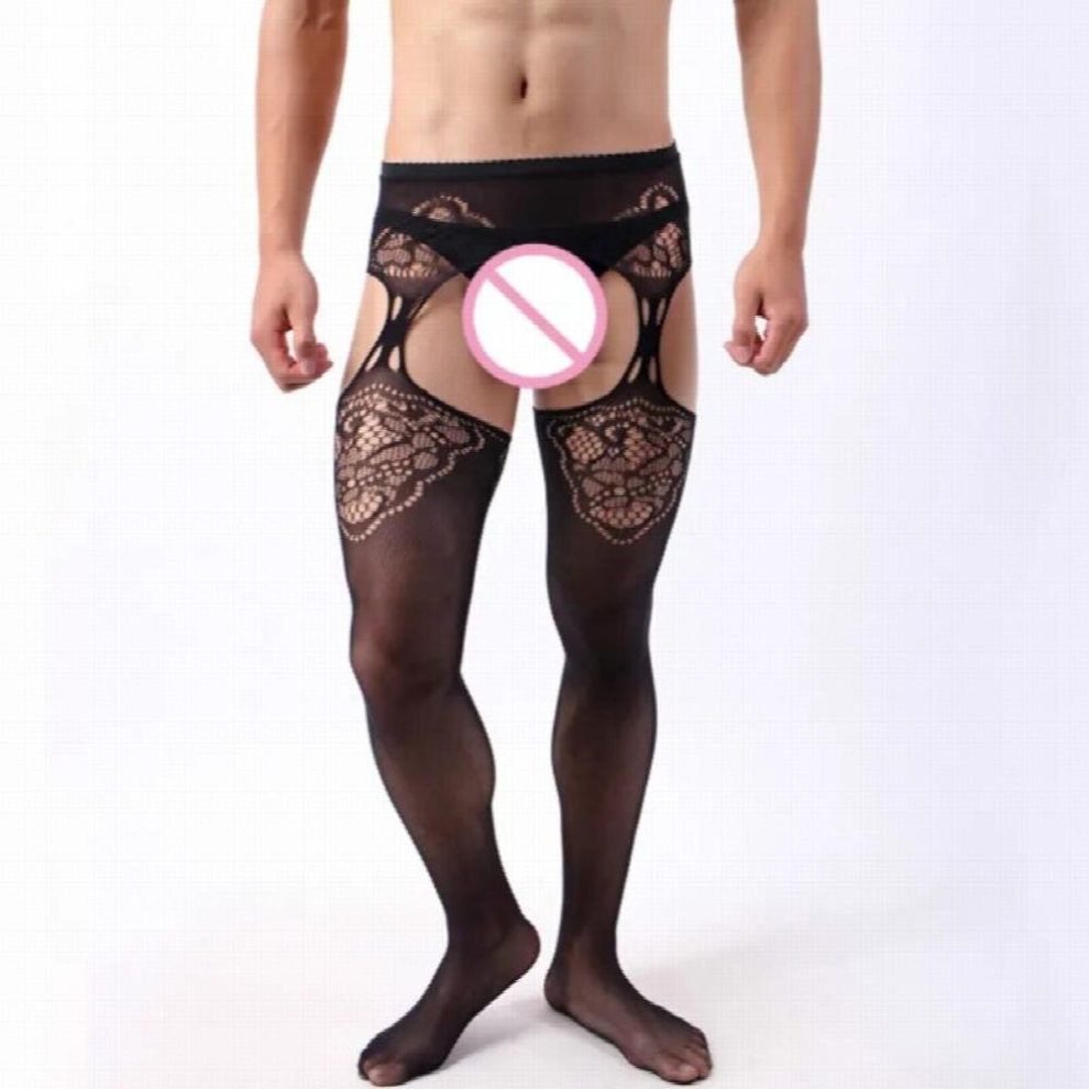 Black High Stretch Breathable Pantyhose Mens Pantyhose Sexy Fishnet Stockings Open Crotch Tights For Man Sex Lingerie