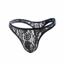 Mens Sexy Lace Thong Exotic Hollow Out See Through Lingerie Breathable Sissy T Back Panties Transparent Mesh Underwear Hombre