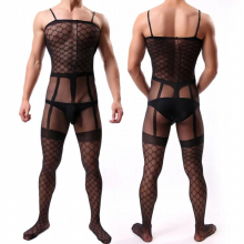Mens Sexy See Through Mesh Pantyhose Noodle Strap Body-Stocking Erotic Lingerie Jumpsuit Mens Underwear Exotic Gay Clothes
