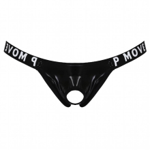Men Latex Underpants Hollow Out Patent Leather Bulge Pouch Panties Jockstrap T-Back Letter Print Waistband G-string Thongs