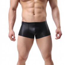 Faux Leather U Pouch Boxers Mens Sexy Siamese Boxers Sexy Underwear Black/Gold/Silver S M L XL XXL