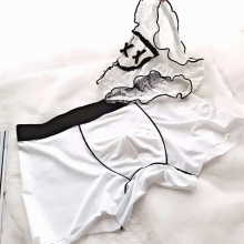 Couple Panties Set Sexy Lace Underwear Ice Silk Fabrics Couple Erotic Lingerie Men Boxers Short WomenS Briefs Lover 2PC