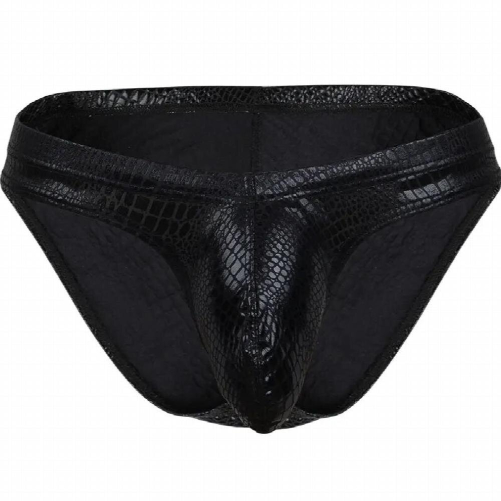 Black Mens Sexy Briefs Wetlook Snake Printed Underwear U Convex Bulge Pouch Panties Fetish Costumes Exotic Lingerie