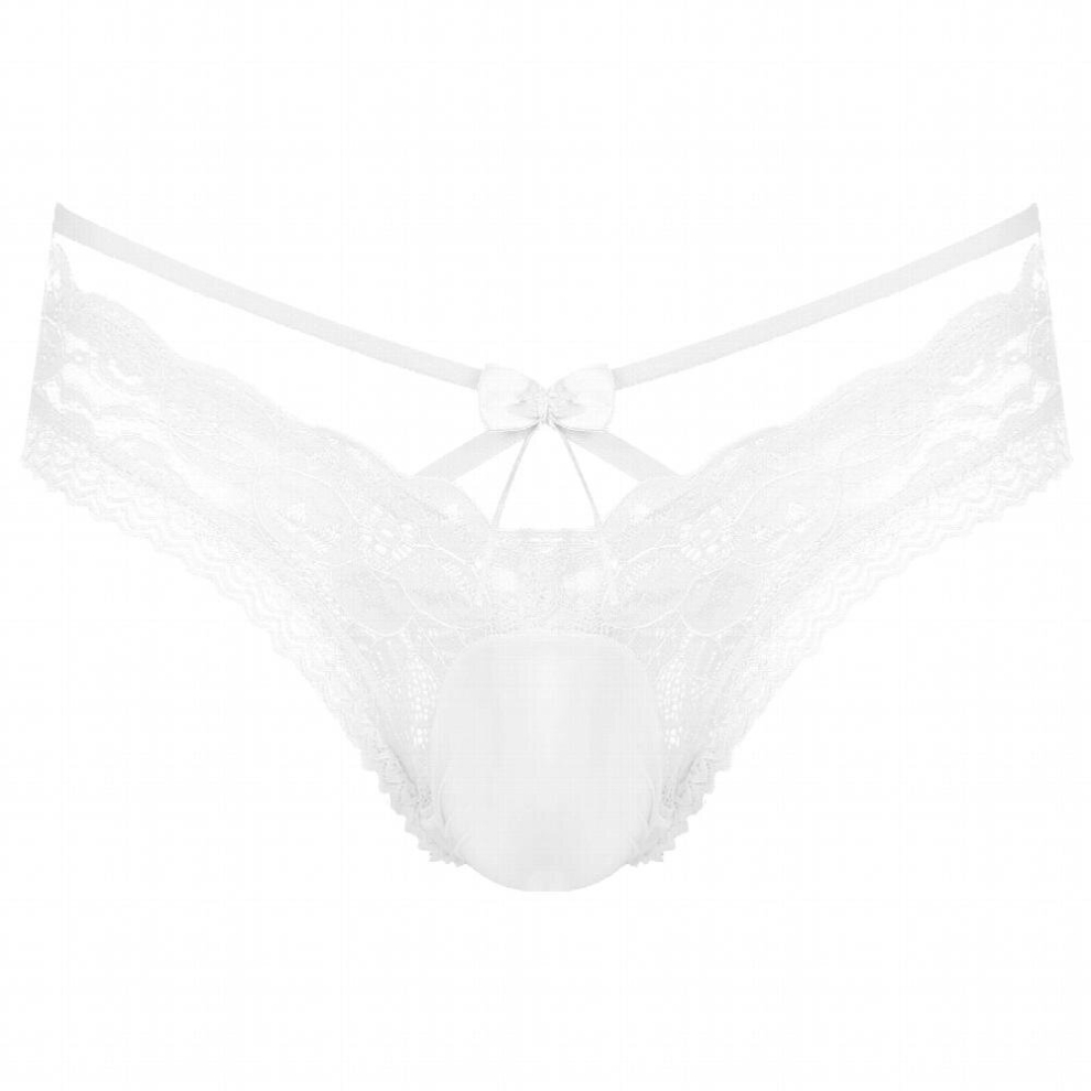 Mens Lingerie Sissy Panties Low Waist Strappy See-Through Briefs Bulge Pouch Underpants Lace Trim Erotic Sissy Underwear