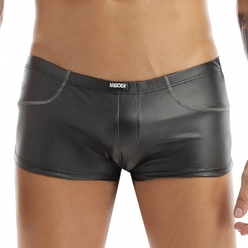 Men Lingerie Panties Wetlook Boxers Shorts Costumes Patent Leather Jockstraps Gay Bulge Pouch Underwear Underpants