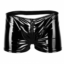 Men Boxer Shorts Gay Underwear Faux Leather Open Zipper Pouch Open Butt Thong Erotic Lingerie Sexy Panties