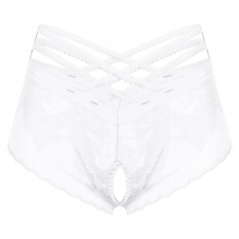 Men Lingerie Floral Print Crotchless Sissy Briefs Panties Crisscross Strappy Elastic Waistband Underpants Erotic Sissy Underwear
