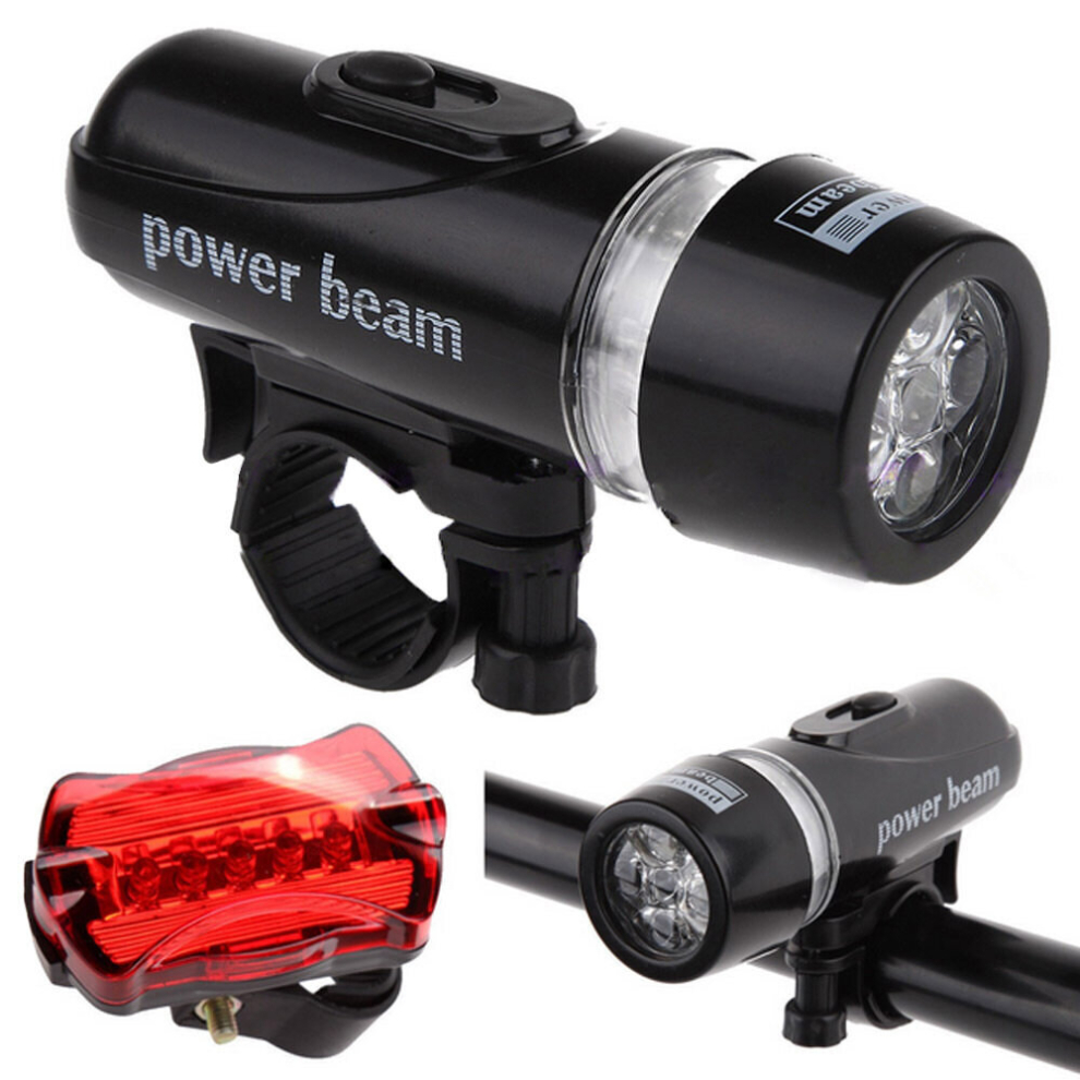 Waterproof Bike Light Set with 5 LED Front Headlight and Rear Safety Flashlight