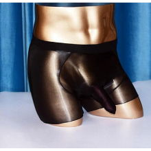 The Wet-look farbics Men Shaft Erect shinning sexy Gay boxer erotic underwear