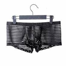 Transparent Underwear Men Sexy Stripe Mesh Boxer M-XXL Low Waist Mens Ultra-thin Ice Silk Trunk