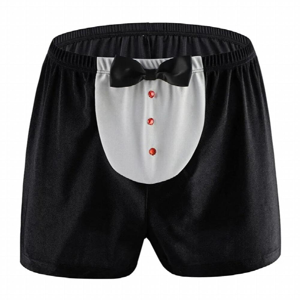 Black Sexy Gay Men Underwear Boxer Shorts Male Waiter Tuxedo Lingerie Adult Costume Sissy Underpants Casual Shorts Sleepwear
