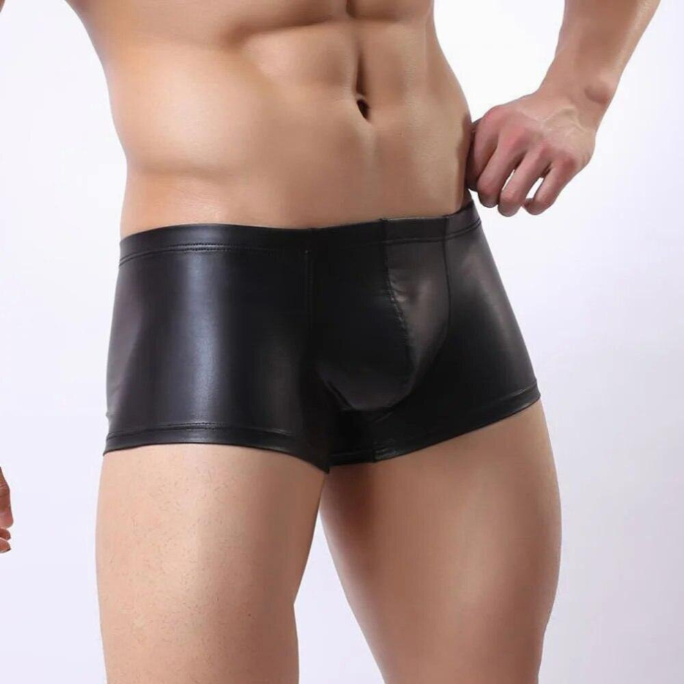 M~3XL Mens Erotic Appeal Sexy Leather Tight Bulge Pouch Boxer Briefs Knickers Underwear Underpant Black/Gold/Silver