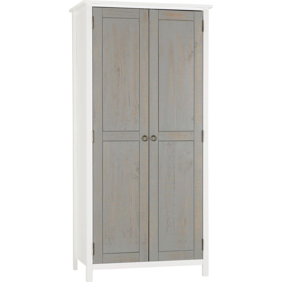 Vermont 2 Door Wardrobe in White and Grey Hanging Rail Storage Hinged