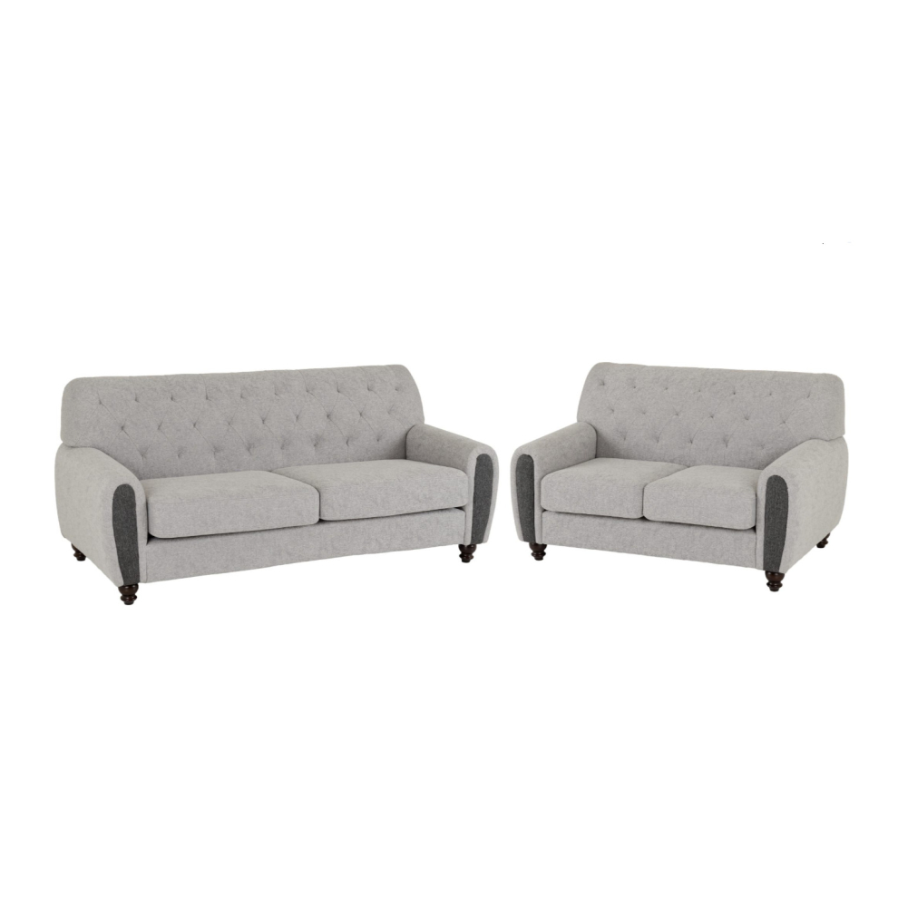 Chester 3 Plus 2 Seater Sofa Upholstered in Grey Fabric 2 Man Del