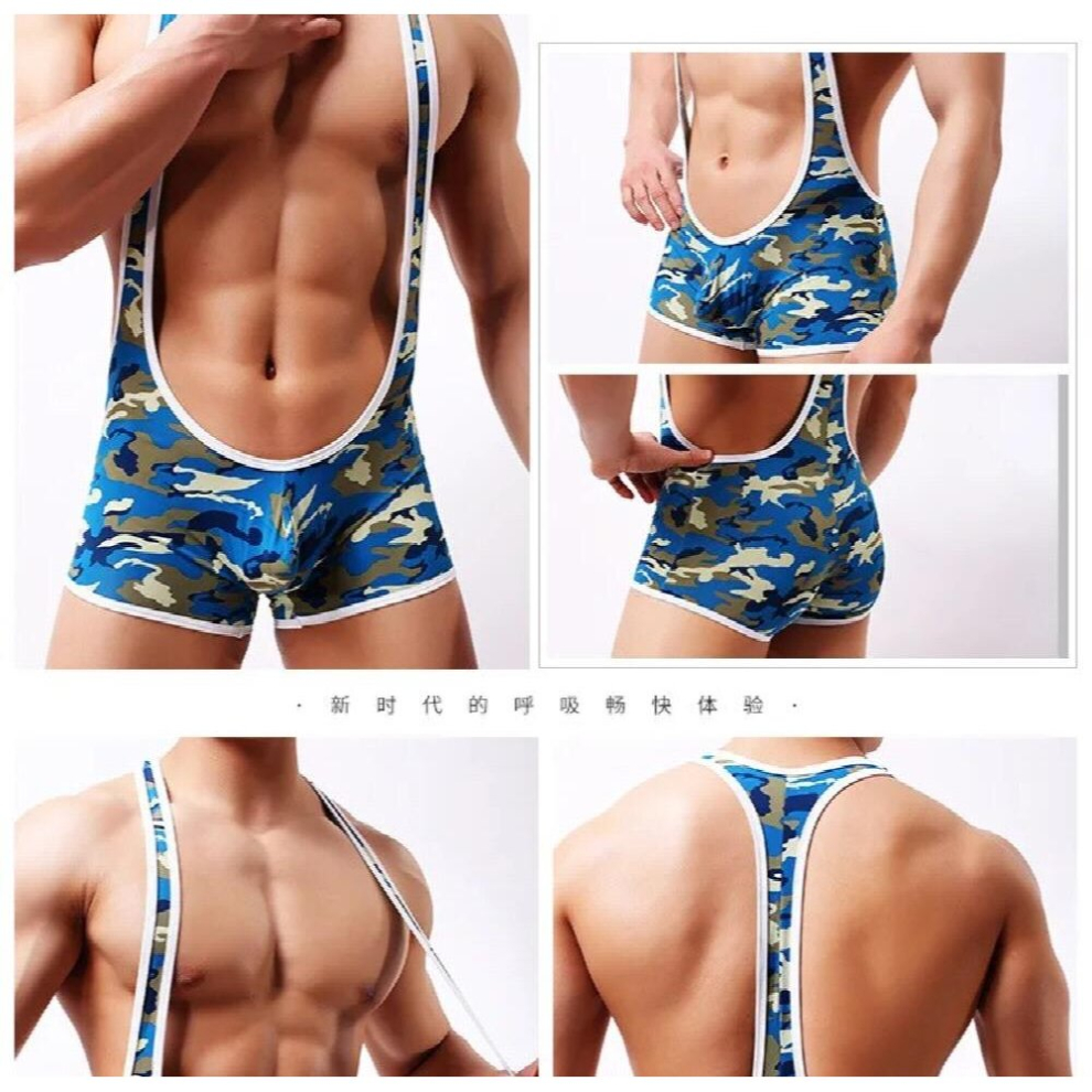 Blue Gays Sexy Mens Underwear Bodysuit Boxers Jumpsuits Wrestling Singlets Lingerie Gay Jockstrap Slave Game Wear Siod Camouflage
