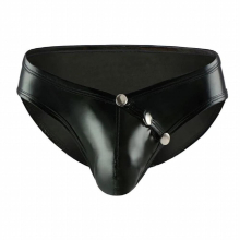 Mens PU Leather Underwear Briefs Penis Erotic Sexy Gay Underwear Button Men Sissy Panties Underpants Male Lingerie