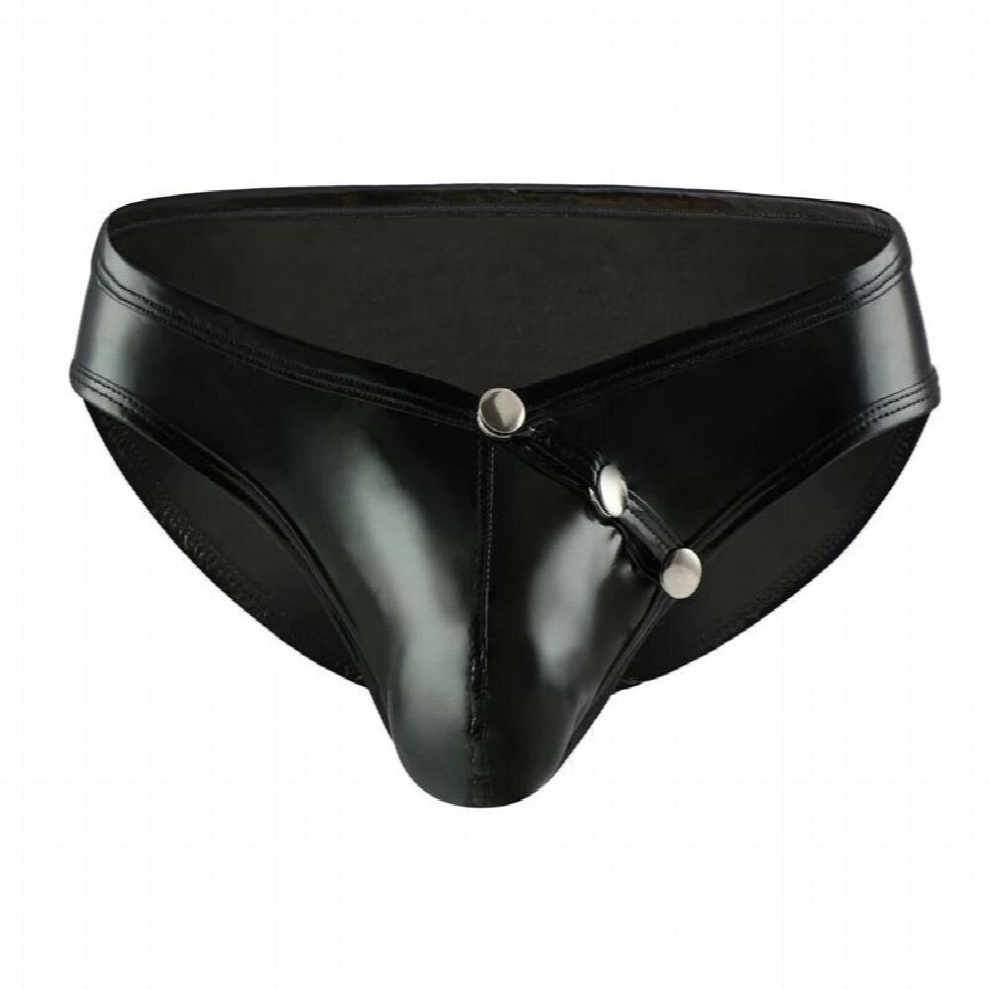 Black Mens Pu Leather Underwear Briefs Penis Erotic Sexy Gay Underwear Button Men Sissy Panties Underpants Male Lingerie