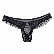 Sexy Men Lingerie Jockstraps Lace Mesh Briefs Bikini Underwear Underpants with Penis Hole for Men Wetlook Panties