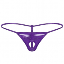 Mens Metallic Lingerie Underwear Low Rise Front Penis Hole T-back Thong Elastic Waistband Open Butt G-String Bikini Briefs