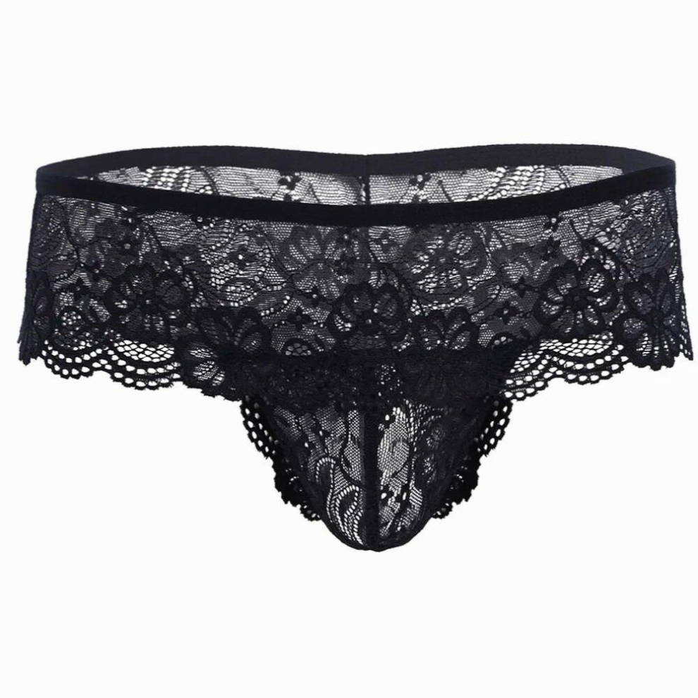 Black Men Lingerie Lacework Open Butt Jockstraps Bulge Pouch String Homme Sexy Gay Mens Panties Crotchless Underwear Underpants
