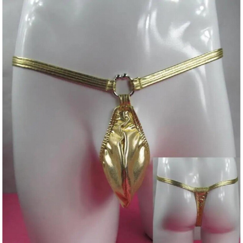 Mens string thong metallic coated panties elastic and silver hook G4243 1