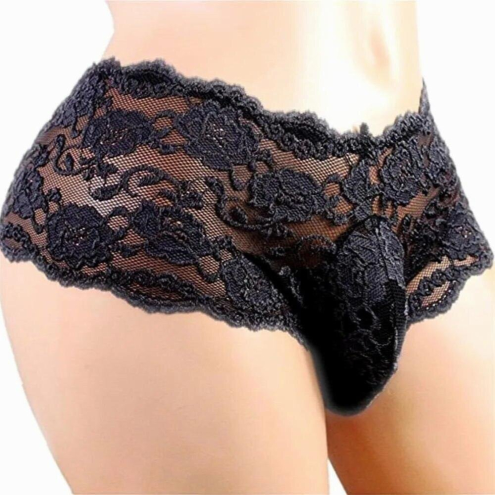 See Through Sissy Panties Gay Men Underwear Mens Sexy Transparent Boxer Underwear Nightclub Stage Show Lace Trunks Plus Size