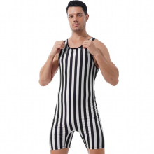 Mens One Piece Striped Sleeveless Leotard Athletic Supporters Sports Workout Boxer Briefs Bodysuit Jumpsuit Wrestling Singlet