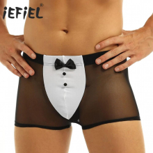 Men Waiter Lingerie Nightwear Panties See Through Mesh Jockstraps Boxer Shorts Underwear Underpants with Back Rabbit Ears