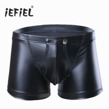 Sexy Lingerie Men Panties Faux Leather Boxer Shorts Open Bulge Pouch With Hole Underwear Underpants Gay Man Jockstraps