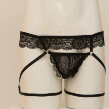 Men Women Lace Underwear Male Hollow Sissy Panties Skirted Underpants With Garter Belt Sexy Lingerie Transparent Bandage Short