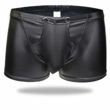 Men Sexy Open Crotch Boxers Faux Leather U Convex Pouch Gay Wear Plus Size Jockstrap Fetish Erotic lingerie 11