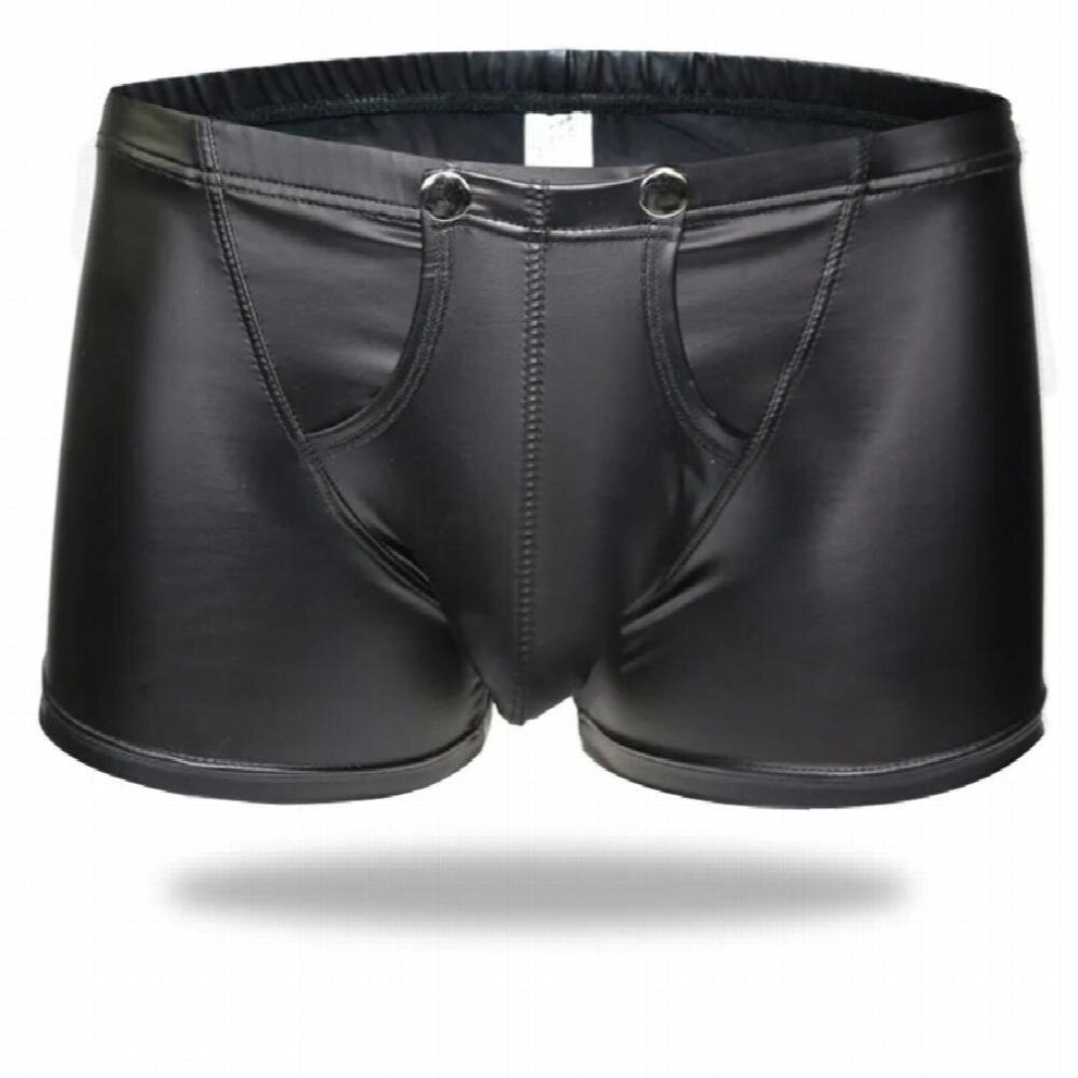 Men Sexy Open Crotch Boxers Faux Leather U Convex Pouch Gay Wear Plus Size Jockstrap Fetish Erotic lingerie 11