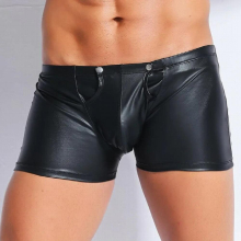 Sexy Boxer Shorts Underwear Faux Leather Gay Erotic Underpants Patent Wetlook Tight Zipper Sissy Pants Underwear