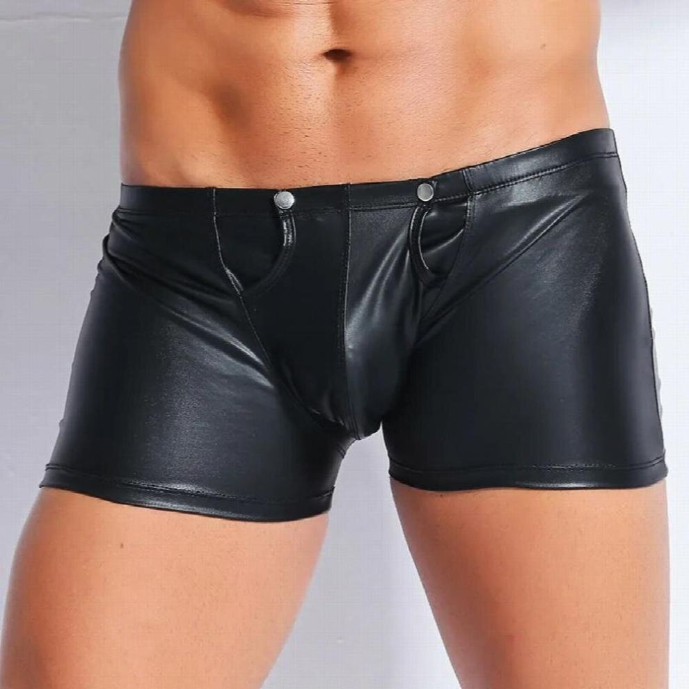 Black Sexy Boxer Shorts Underwear Faux Leather Gay Erotic Underpants Patent Wetlook Tight Zipper Sissy Pants Underwear