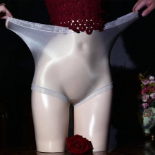 Men See-through Lace Silky Sissy Peni Sleeve Gay Man Underwear Mens Boxers Underpants Ultra-Thin Glossy Ice Silk Panties