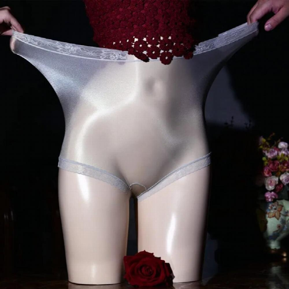 Men See-through Lace Silky Sissy Peni Sleeve Gay Man Underwear Mens Boxers Underpants Ultra-Thin Glossy Ice Silk Panties