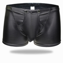 Sexy Faux Leather Men Boxer Jockstrap Underwear Smooth Open Crotch Button Male U Convex Pouch Gay Underwear Erotic Lingerie