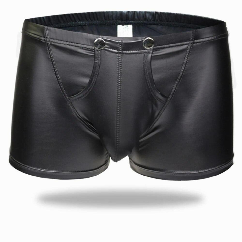 Sexy Faux Leather Men Boxer Jockstrap Underwear Smooth Open Crotch Button Male U Convex Pouch Gay Underwear Erotic Lingerie