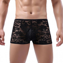 Lace Underwear Men Sexy See Through Panties Men Boxer Penis Pouch Long Leg Hollow Out Mesh Mens Transparent Underpants