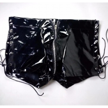 Sexy Faux Leather Boxer Shorts Underwaer For Men Gay Erotic Patent Wetlook Tight Skinny Bandage Man Zipper Shorts Clubwear