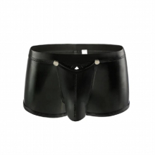 Sexy Mens PU Leather Boxer Shorts Removable Gay Penis Pouch Back Open Gay Male Erotic Bulge Jockstrap Underwer