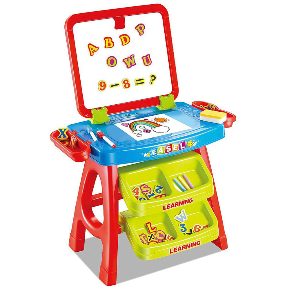 The Magic Toy Shop 2-in-1 Learning Desk & Magnetic Easel (Chalkboard + Magnetic Whiteboard) with Letters for Ages 3+
