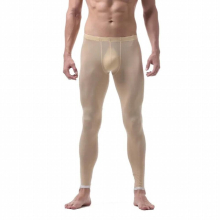 Mens Ultra-thin High Elasticity Leggings Slim Silk Pants Semitransparent Home Furnishing Long Johns U Pouch Bag Sexy