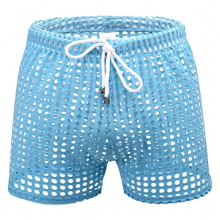 Sexy Men Drawstring Fishnet Underwear Causal Shorts Hollow Out See-Through Mesh Boxer Shorts Home Pant Sleepwear Boxershort Men