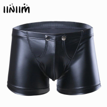 Sexy Mens Faux Leather Shorts Underpants Underwear Open Press Button Lingerie Panties Jockstraps Bulge Pouch Boxer Shorts