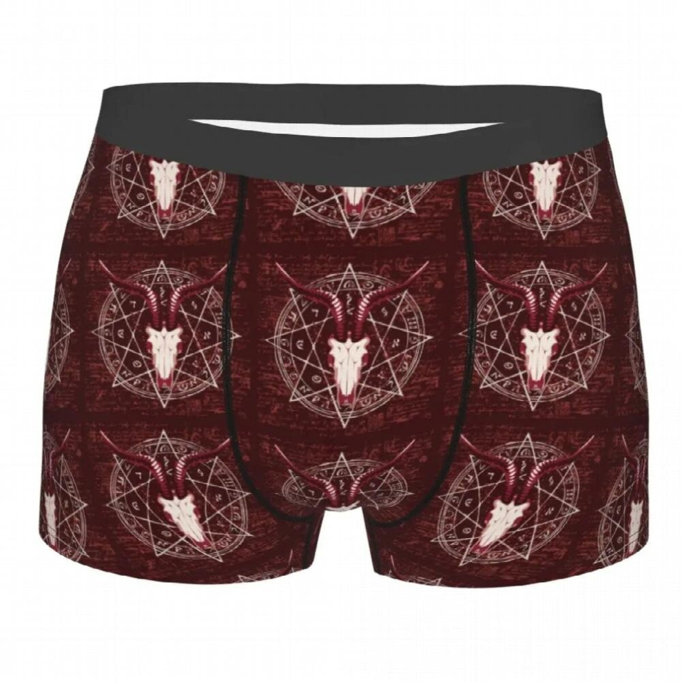 Men's Black Underwear Underpants Goat Skull And Pentagram With Magical Inscriptions And Symbols Boxer Shorts Elastic Panties
