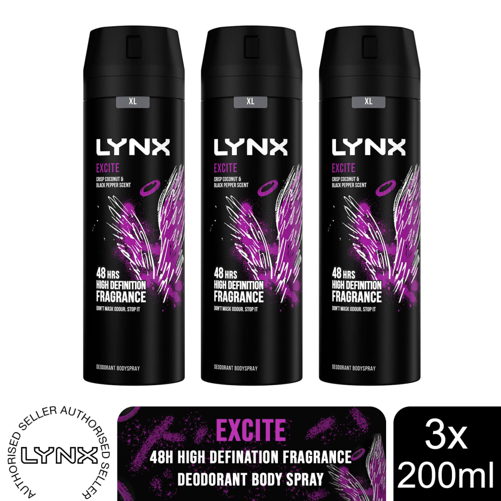 Lynx Xl 48-H High Definition Fragrance Excite Body Spray 200Ml, 3Pk