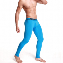 Mens Warm Pants Knitting Velvet Lining Solid Hip Lift U-pouch Bag Push Up Mens Slim Leggings Long Johns