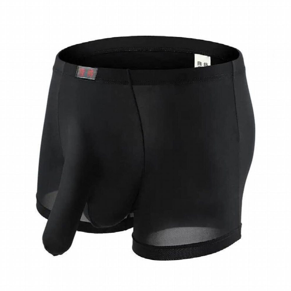 Black Elephant Nose Mens Sexy Boxer Breathable Ice Silk Solid Trunk Shorts Erotic Sleeve Underwear Gay