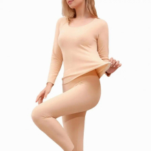 2Pcs/Set V-Neck Long Sleeve Solid Elastic Waist Unisex Top Pants Set Seamless Warmth Thermal Underwear Set